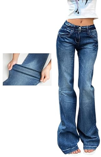 EMMIOL Women Mid-High Waisted Flare Jeans Y2K 90s Vintage Stretchy Bootcut BBL Denim Pants Bell Bottom Medium Faded Denim