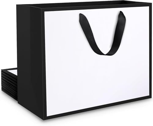 EUSOAR Weisse Papiertueten mit Henkel - 10 Stueck 230GSM - L 32x11.5x28cm - Geschenktueten fuer Geburtstage