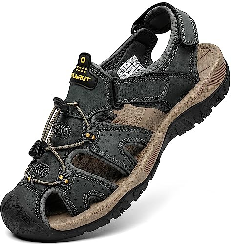 FLARUT Sandales Homme Pour Randonnée Fermé De Marche Chaussures | Cuir Véritable,Pointe Fermée,Semelle Caoutchouc Antidérapante,EVA Légère et Amortissante,Fermeture Autocollante