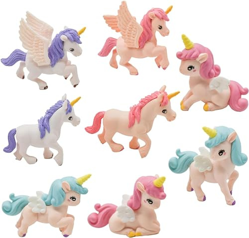 EKKONG Mini Figurine Licorne, 8 Pièces Licornes Figurines pour Enfants Decoration Gateau Licorne Petite Figurine pour Filles Bureau-, Bibliothèque-, Fête d'anniversaire-, Gâteau- Décoration