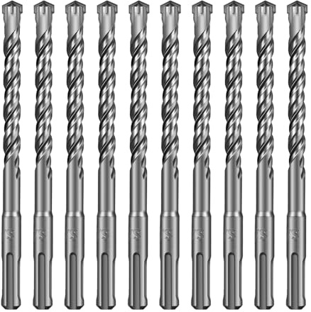 SALI 10PCS SDS Plus Rotary Hammer Drill Bit Concrete Drill Bit Kit Double Thread 4-Cutter Tungsten Carbide Tip Fully Hardened Tool for Concrete, Brick,Cement Walls,Stone 10mm x 160mm Cross Drill Bits