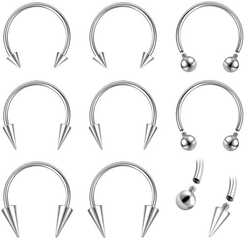 ZS 8 Stück 16G/18G Spike Septum Ringe Edelstahl Innengewinde Hufeisen Circular Barbell Piercing Schmuck für Nase Lippe Tragus Knorpel Helix Daith