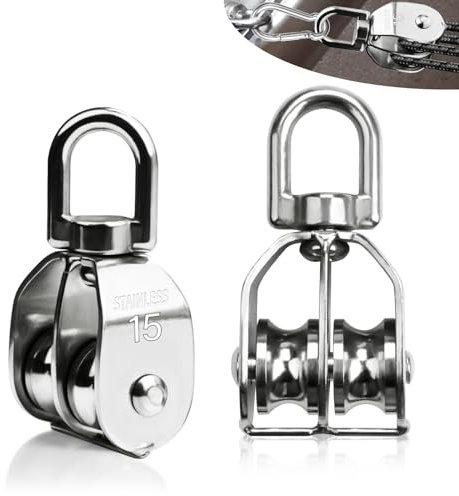 SWTYExt 2 Stück Umlenkrolle Klein 15mm Seilrolle Umlenkrolle M15 Umlenkrollen Doppelter für Seile Tragkraft 35Kg Edelstahl 304 Seilrolle Fitness mit Kugellager für Seile Bis 6mm Durchmesser