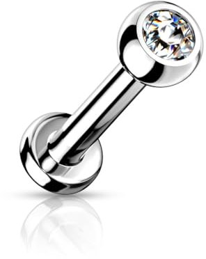 Paula & Fritz® Labret Piercing Silber Zirkonia Klar Titan-IUM Grade 23 1,2-mm Stab-Stärke 12-mm Lang 3-mm Kugel Sockel Madonna Medusa Unikat Helix Stud