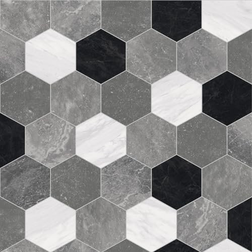 VINYL FLOORING UK Black Grey White Stone Effect Anti-Slip Vinyl Flooring forLiving Room, Hallways, Kitchen, 2.3mm Vinyl Sheet-2m(6'6) X 4m(13'1)-8m²
