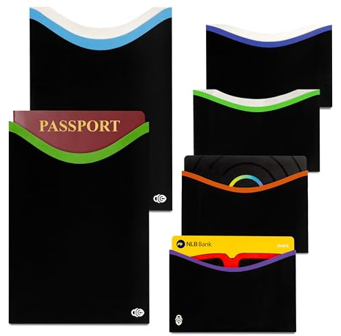 RFID Blocking Sleeves (4 Side Load Credit Cards & 2 Passport Protectors) Identity Theft Protection Sleeve, Debit Card Protector Holder for Wallet Purse Travel, Anti Theft NFC Blocker Men Women