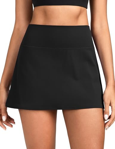 Colorfulkoala Dreamlux Skirts for Women High Rise Athletic Golf Tennis Skorts Built-in Shorts with Pockets(L, Black)