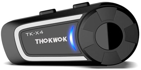 THOKWOK TK-X4 Intercomunicador Casco Moto, Kit Manos Libres Moto 6 vías Sistema Comunicación Grupal de 2000 m, Auriculares Bluetooth con Bluetooth 5.1/Estéreo Hi-Fi/Compartición Música/Radio FM