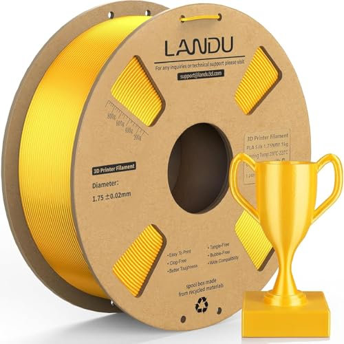 LANDU Silk PLA Filament 1.75mm 3D Drucker Filament Silk Hochglänzende Oberfläche Filament 3D Druckmaterialien Maßgenauigkeit +/- 0.02mm,1KG (2.2 LBS) Passt für die meisten 3D Drucker,PLA Silk Gold