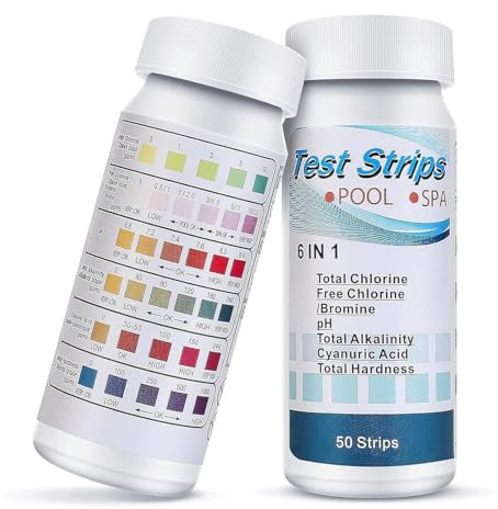 100 Stück Pool Teststreifen, Pooltester PH und Chlor Wert, 6 in 1 Pool-Teststreifen für Spa, genauer chemischer Tester, Wassertest, Restchlor CI Gesamtalkalität, Wasserhärte