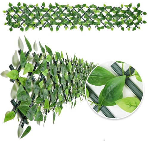 Expandable Garden Fence Panels - Privacy Screen with Faux Ivy & Greenery - 200x30cm (Green Leaf)