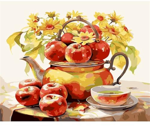 Yoonqun Fruit Tea Cup Paint by Number,Painting by Numbers on Canvas Paint by Numbers for Adults Beginner Kids with Frame DIY Oil Painting Arts Crafts for Home Wall Decor Gifts 16x20 inch