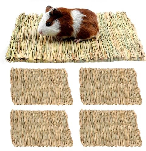 CVFRTT 4 Pieces Of Small Straw Mats, Woven Pet Straw Mats, Pet Sleeping Mats, Rabbit Bedding, Small Animal Mattresses, Pet Supplies