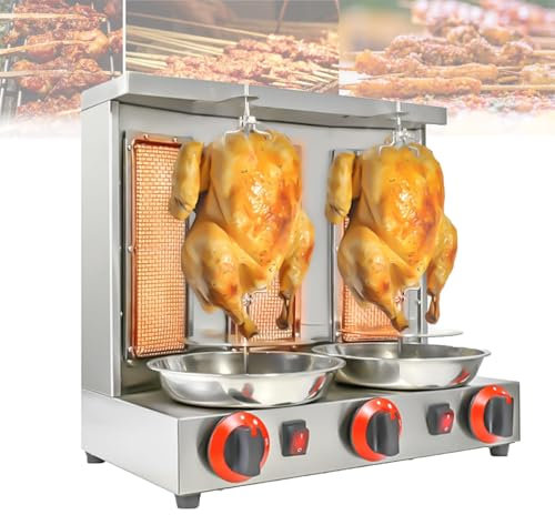 LwiftGal Griglia per Kebab A Gas, Grill A Gas in Acciaio Inox, Forno per Girarrosto Domestico, Macchina per Kebab, Riscaldamento Uniforme, Rimovibile per La Pulizia, per Cucina, Ristorante,Silver-L