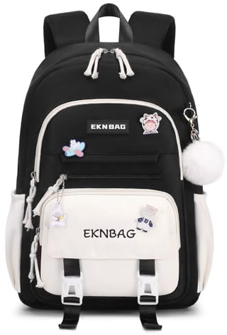 Tanou Schulrucksack Mädchen Teenager Schulranzen Kinder, Große Kapazität Schulrucksack für Mädchen der 3. bis 7. Klasse, Leichter Nylon Schultasche Kawaii für Schule Reisen Lässige, Schwarz