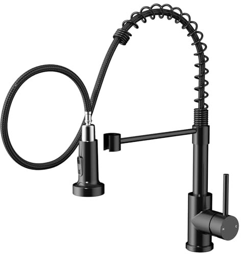 Rainsworth Wasserhahn Küche Schwarz Edelstahl - Zwei Wasserstrahlarten Hochdruck Herausziehbare Küchenarmatur mit Brause Ausziehbar, Spültischarmatur 360° Drehung Geeignet für Küchen