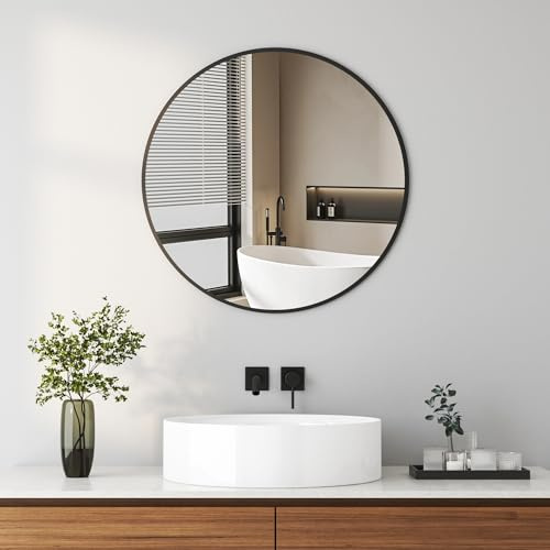 Hopibath Wandspiegel Schwarz Runder Spiegel, Ø 40cm Spiegel, Runder Spiegel mit Schwarz Metallrahmen Badspiegel für Badezimmer, Waschtisch, Wohnzimmer, Schlafzimmer, Eingang Wanddekoration