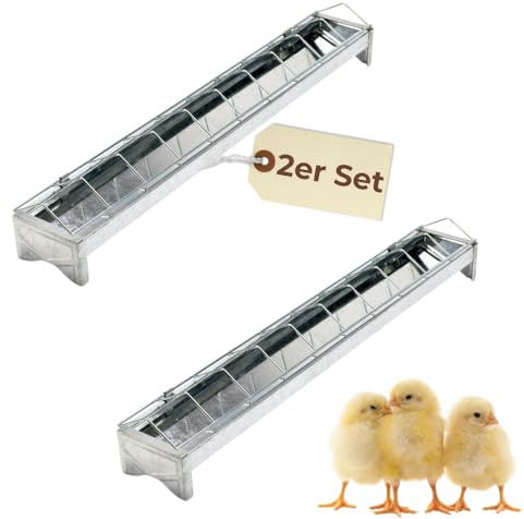 2er Set Futterspender Hühner 50 cm Futterrinne Futtertrog Metall Küken Aufzucht Geflügel Tauben Wachtel Fressgitter