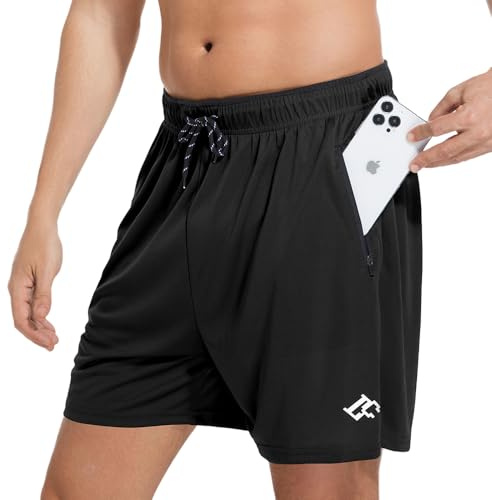 LORSPORTCH löparshorts, herrshorts, gymshorts träningsshorts gymshorts med blixtlåsficka, Svart, M