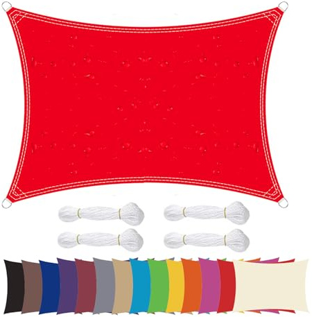 Lingle888 Sonnensegel Sonnenschutz Sonnendach Wasserdicht 98% UV-Schutz Balkon Viereck Rechteck Quadrat Winddicht 8Tage Transport 420D 10Farbe 25Größe Rot 4x4x4m