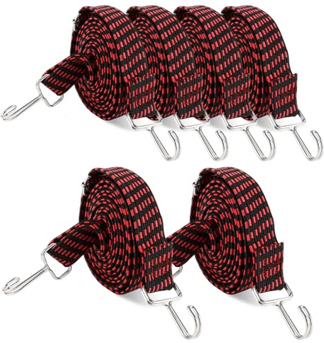 MUXHEL 6 Stück 3m Spanngummi mit Haken, 3cm Breit Verstellbar Spanngurte Expander mit Metallhaken, Extra Stark Flach Gepäckspanner Gummiseil für Garten Fahrrad Auto Tarps Camping