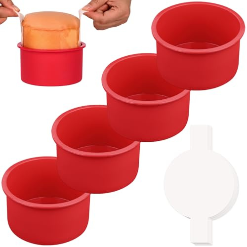 HUAKENER Lot de 4 moules à gâteau de 10,2 cm en silicone avec 100 pièces en papier parchemin, moule à gâteau rond anti-adhésif pour gâteaux cassés, gâteaux à couches, gâteaux au fromage, gâteaux au