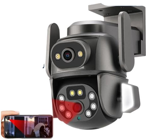 Caméras de Surveillance, 8MP 4K PTZ caméra IP 4x Zoom double objectif caméra de Surveillance de sécurité vidéo couleur Vision nocturne en plein air ,pour la sécurité de la maison(8MP Add 128G Card)