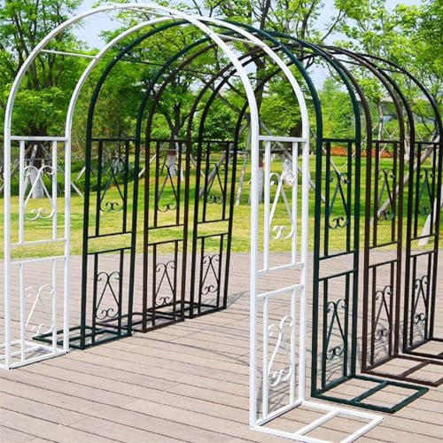 Arco de rosas de jardín para plantas trepadoras, pérgola grande de metal para jardín, blanco y negro, altura ajustable de 140 cm a 340 cm