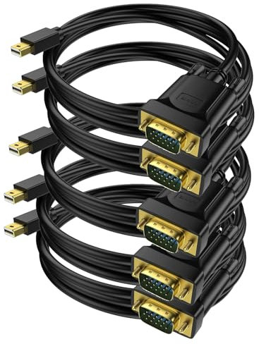 5 Pack Mini Displayport to VGA Cable 6FT, Mini DP to VGA Cable (Thunderbolt 2 Compatible) with MacBook Air/Pro, Surface Pro/Dock, Monitor, Projector