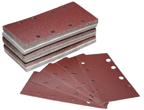 MANICAF 50 Stück Schleifpapier Klett 93 x 185mm Schleifpapier Set, 40/60/80/120/240 Körnung Rechteckiges Schleifpad 8 Löcher Schleifblatt für Rechteckschleifer Bosch-Schleifer