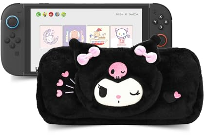 Kuitmor Fuzzy Crossbody Bag Compatible with Switch 2 (2025), Large Capacity Soft Switch 2 Travel Carrying Case with 2 Removable Shoulder Straps - Black KLM