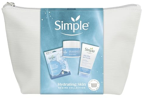 Simple Hydrating Skin Regime Gift Set with a gel wash, a sheet mask, a gel cream, and a beauty bag perfect gifts for any occasion 3 piece