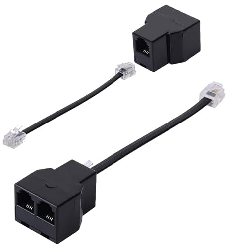 HAWAKA 2 Pack Telephone RJ11 6P4C 2 Way Adapter, RJ11 6P4C Male to Female Converter with 5 Inch Cable, Wall Adapter Jack Splitter for Fixed Line