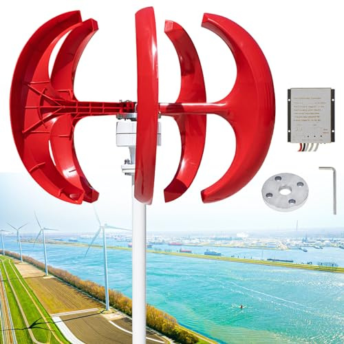 Aerogenerador de 600 W, generador de Viento Vertical Tipo Linterna roja, Kit de 5 Hojas con Controlador para terraza, Chalet, Barco de Pesca o Autocaravana, 24 V.