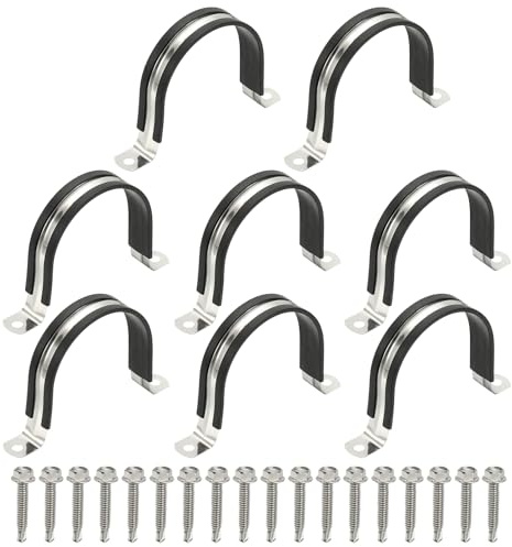 PATIKIL 8Pcs Pipe Clamps, 3 Inch 304 Stainless Steel Rubber Cushioned U Bracket Conduit Clamps Pipe Strap Wire Clips with Hexagonal Screw for Tube Hose Cord Installation, 77mm