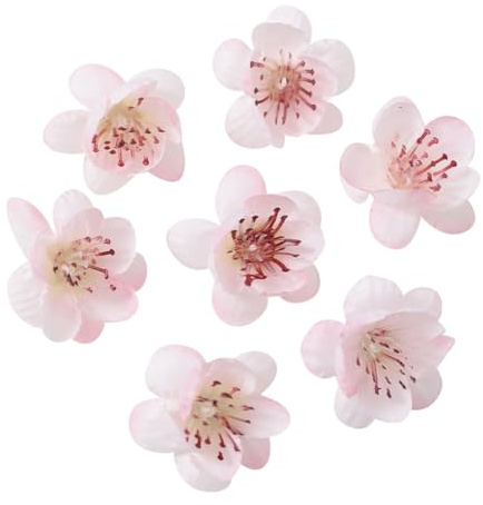 50 teste di fiori di ciliegio artificiali in seta artificiale da 4 cm, fiori di prugno, fiori finti primaverili, fiori finti per realizzare ghirlande, petali floreali, decorazioni per feste di nozze