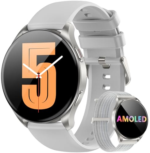 Blackview Smartwatch Herren Damen, AMOLED-Bildschirm, Virtuelle Always-On-Uhr, tätigen/empfangen, Sportuhr mit Puls-Schlaf-SpO2-Schritte-Kalorien-Kilometer, 2 Armbänder (Silikon/Nylon),für Android iOS