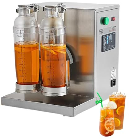 Máquina Automática para Batir Té con Leche, Batidora de Dos Vasos con Portavasos, Temporizador de 1-120 s, 340 r/min, Acero Inoxidable, Interruptor de Emergencia, para Té de Burbujas