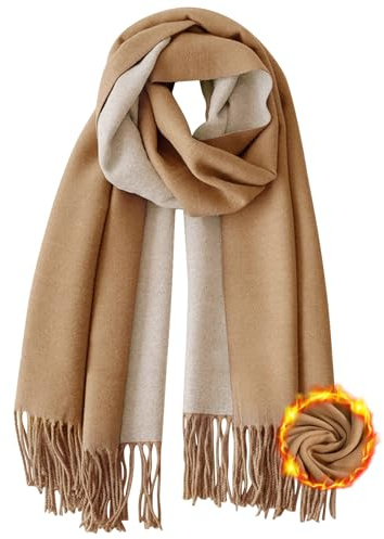 J.Fée Kaschmir Schal Damen Doppelseite mit Quasten Winterschal Damen Winter Kuschelig Tücher für Einfarbiger Wendeschal Weich Cashmere Scarf Weihnachtsgeschenke für Frauen, 200x60CM,Braun und Beige