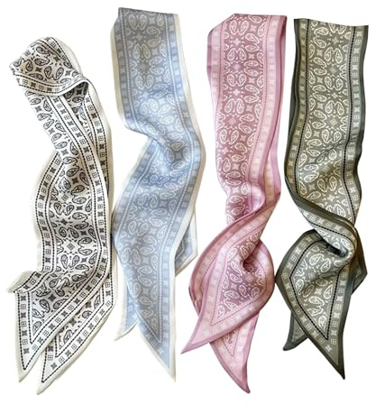RFQMNO Hair Scarf for Women, 35x2.36 Lightweight Silk Headband, Purse & Bag Scarves Gift Collection
