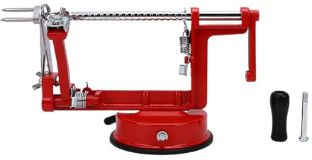 Qcwwy Pelafrutta in Acciaio Inossidabile, Resistente Smalto Rosso Rivestito con Forte Base a Ventosa, Multifunzionale per Mele, Pere, Patate, Utensili da