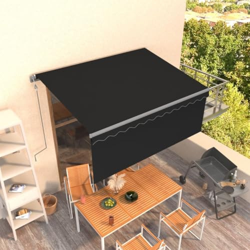 Automatische Gelenkarmmarkise 3x2,5 m Anthrazit, elektrisch einziehbar mit Volant, UV- und wasserbeständig für Terrasse, Balkon, Garten, pulverbeschichtetes Aluminium