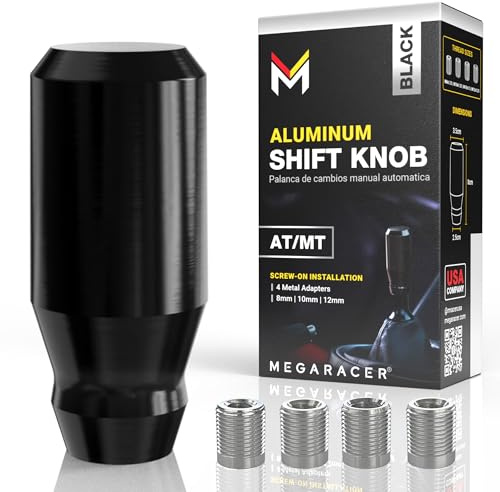 Premium Black Shift Knob - 4 Metal Threaded Adapters, 4 5 6 Speed Manual & Buttonless Automatic Transmission, Aluminum Car Gear Stick Shifter Knobs, (M8x1.25, M10x1.25/1.5, M12x1.25), Cool JDM Style
