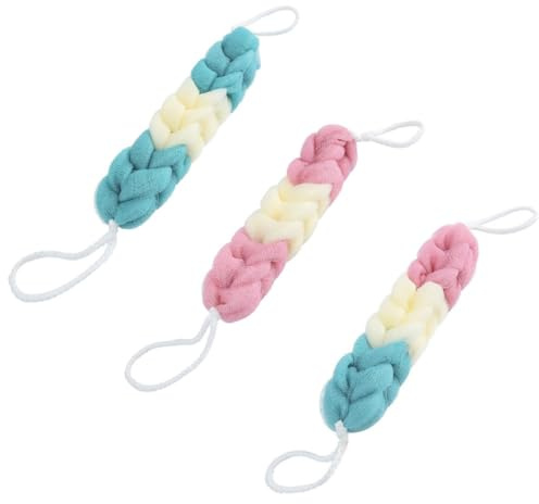 Hemobllo Lange Badestreifen und Sanfte Reinigung Zufällige Farbe aus PE 3 Stück-pack mit Lanyard Design Einfach zu Halten Effektives Körperpeeling für Dusche und Bad