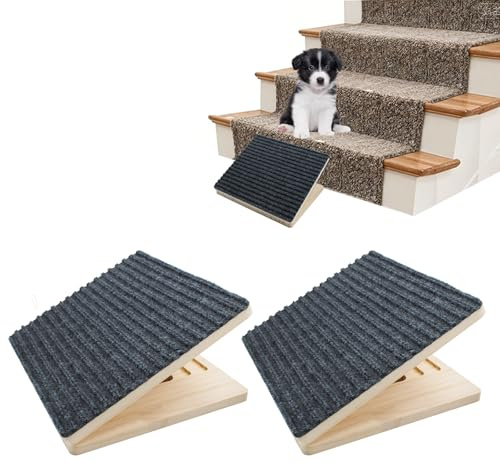 Lot de 2 Rampe pour Chien en Bois pour Escaliers, Réglable avec Surface Antidérapante, Rampe d'Aide Pliable pour Petits Chiens et Chats