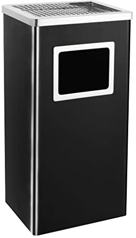 Genérico Papelera con cenicero de Acero Negro 45 L, Cubos de la Basura y papeleras Negro,51093