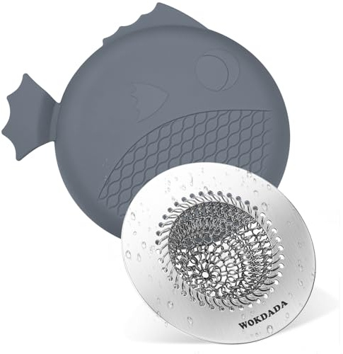 WOKDADA Reversible Kitchen Sink Strainer & Stopper, Easy-Clean & Anti-Clog Kitchen Sink Plug, 304 Stainless Steel Sink Plug Replacement with Silicone Stopper, Patented Handcrafted Sink Plug Strainer