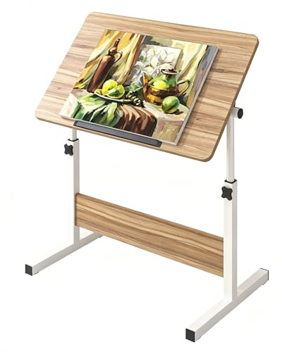 JS Space Klappbarer Zeichentisch Höhenverstellbar, Neigbarer Schreibtisch für Künstler, Multifunktionaler Arbeitstisch zum Zeichnen, Schreiben, Lesen, Home Office Oak 80cm/31.4in
