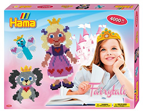Hama Perlen 3146 Geschenk-Set Märchen mit ca. 4.000 bunten Midi Bügelperlen mit Durchmesser 5 mm, 2 Stiftplatten mit Motiven, inkl. Bügelpapier, kreativer Bastelspaß für Groß und Klein