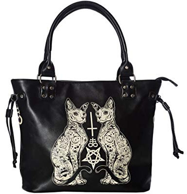 Banned Alternative Esoteric Cat Bag Frauen Handtasche schwarz/weiß